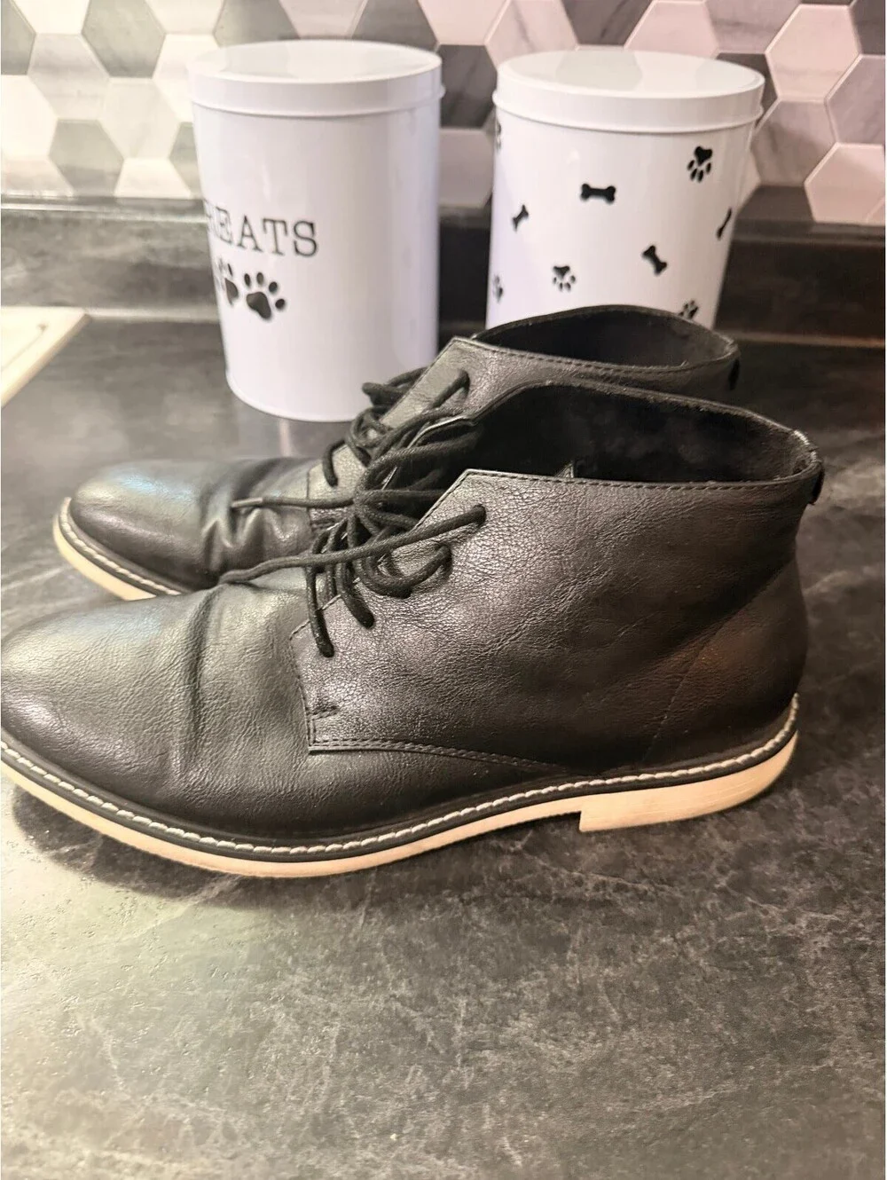 Unlisted Black Leather Chukka Boots with Cream Sole
